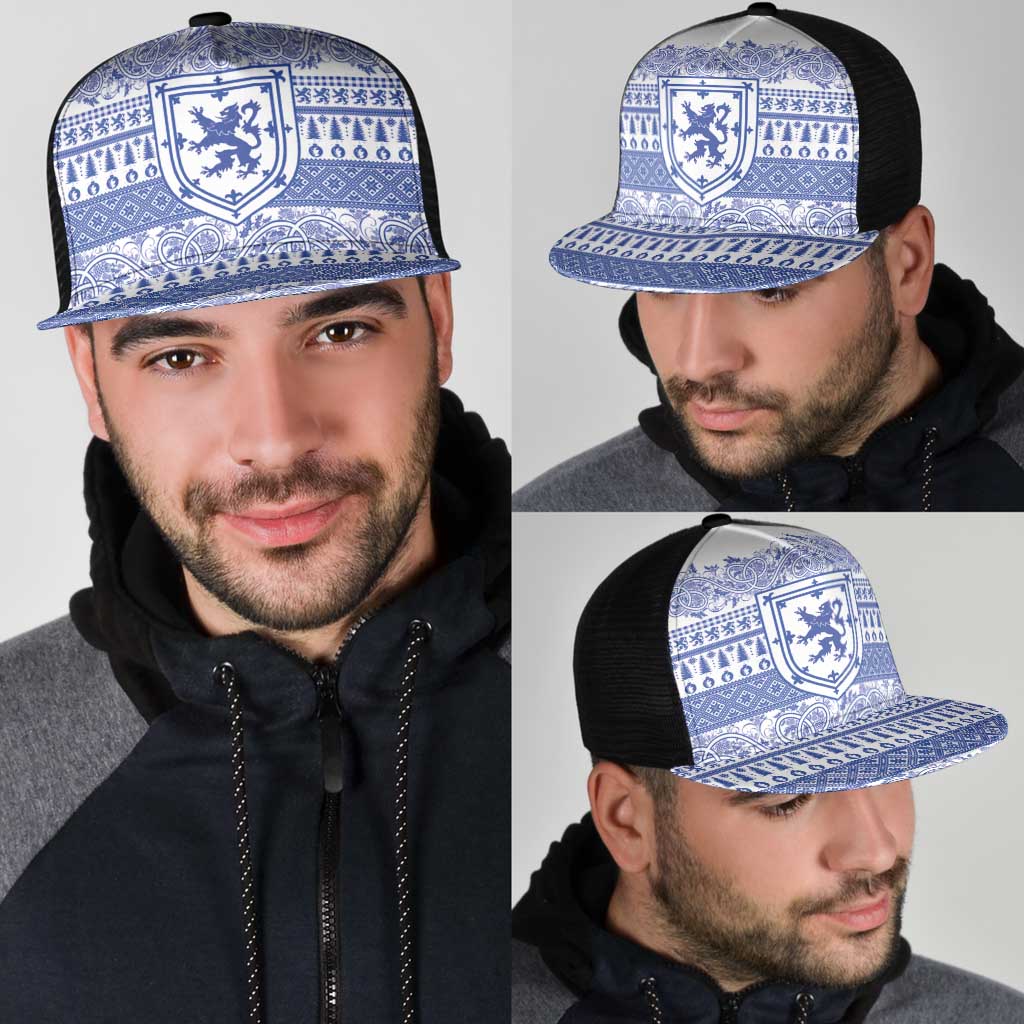 Scottish Christmas Mesh Trucker Cap Scotland Thistle and Celtic Knot White-Blue Color - Wonder Print Shop