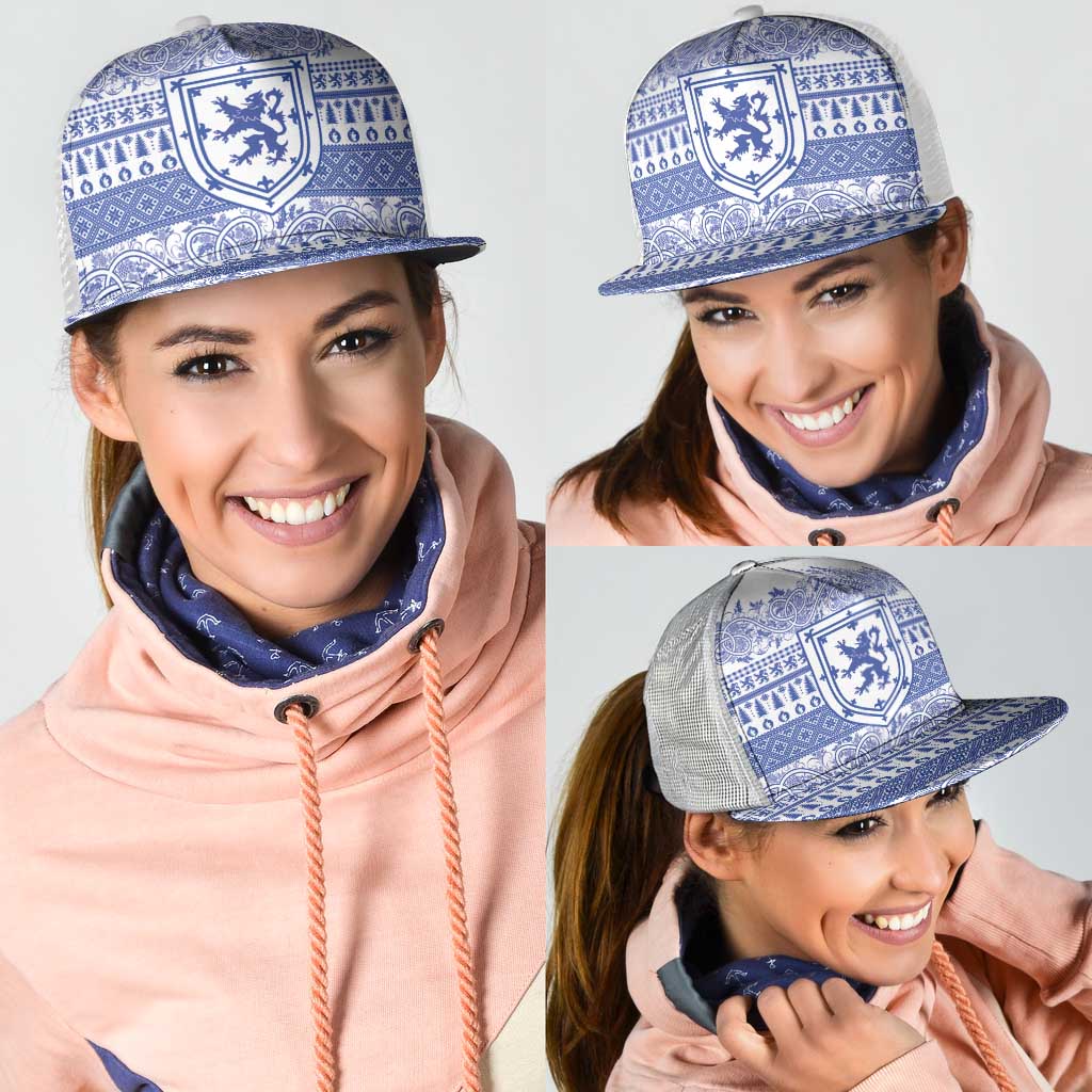 Scottish Christmas Mesh Trucker Cap Scotland Thistle and Celtic Knot White-Blue Color - Wonder Print Shop