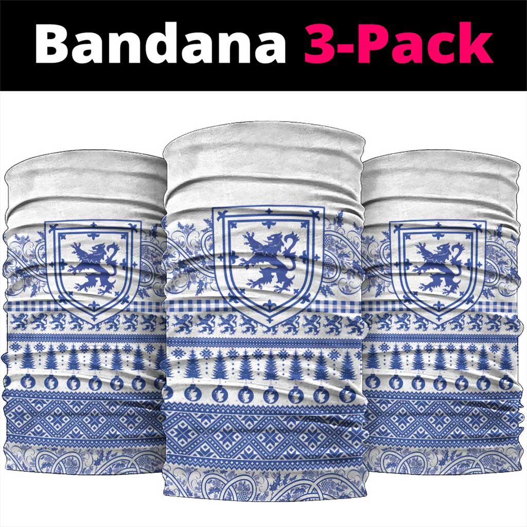 Scottish Christmas Neck Gaiter Scotland Thistle and Celtic Knot White-Blue Color - Wonder Print Shop