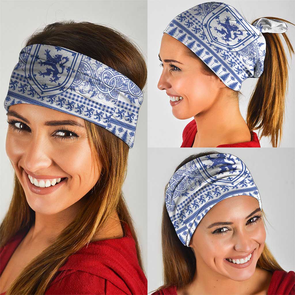 Scottish Christmas Neck Gaiter Scotland Thistle and Celtic Knot White-Blue Color - Wonder Print Shop