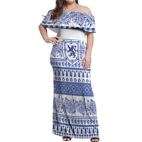 Scottish Christmas Off Shoulder Maxi Dress Scotland Thistle and Celtic Knot White-Blue Color - Wonder Print Shop