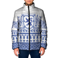 Scottish Christmas Padded Jacket Scotland Thistle and Celtic Knot White-Blue Color - Wonder Print Shop