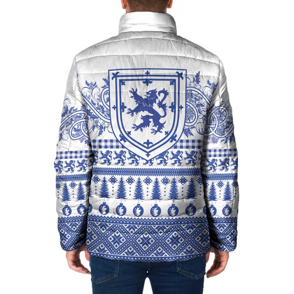 Scottish Christmas Padded Jacket Scotland Thistle and Celtic Knot White-Blue Color - Wonder Print Shop
