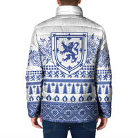 Scottish Christmas Padded Jacket Scotland Thistle and Celtic Knot White-Blue Color - Wonder Print Shop
