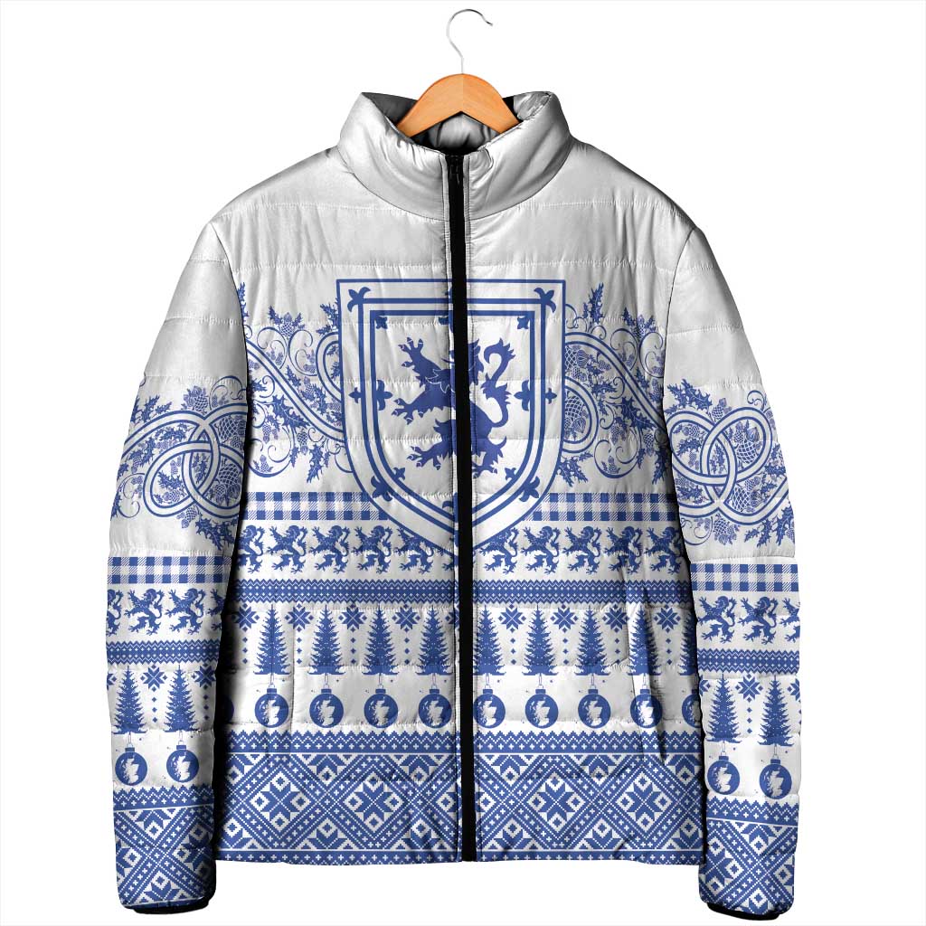 Scottish Christmas Padded Jacket Scotland Thistle and Celtic Knot White-Blue Color - Wonder Print Shop