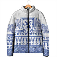 Scottish Christmas Padded Jacket Scotland Thistle and Celtic Knot White-Blue Color - Wonder Print Shop