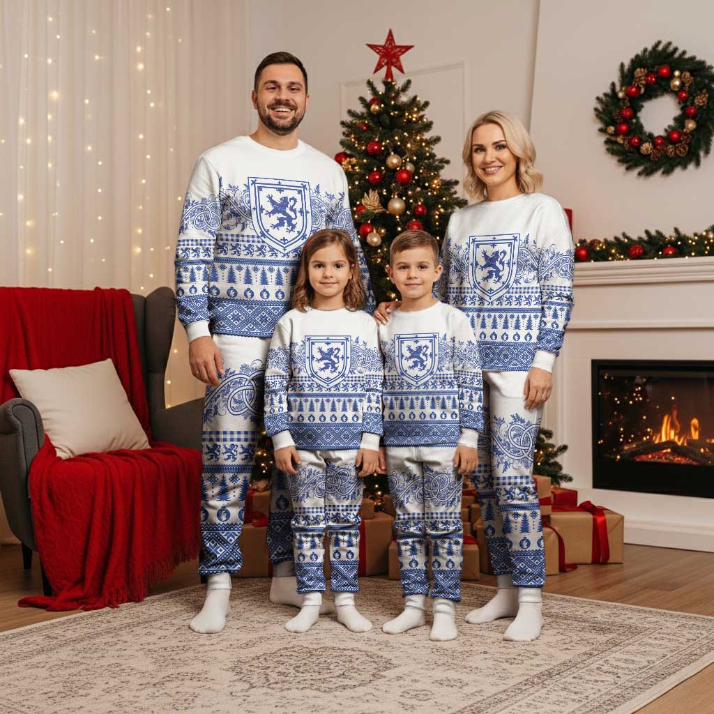 Scottish Christmas Pajama Set Scotland Thistle and Celtic Knot White-Blue Color - Wonder Print Shop