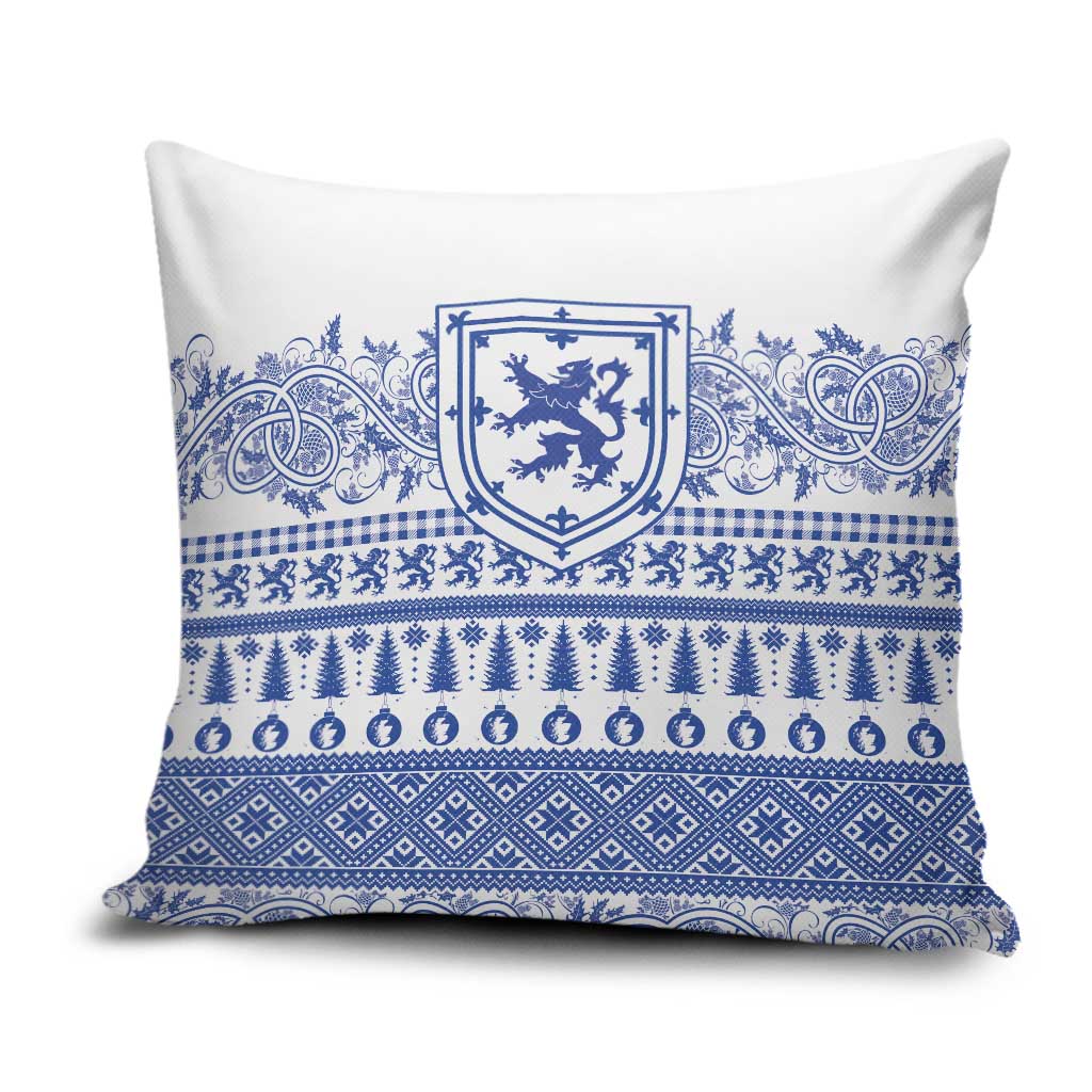 Scottish Christmas Pillow Cover Scotland Thistle and Celtic Knot White-Blue Color - Wonder Print Shop