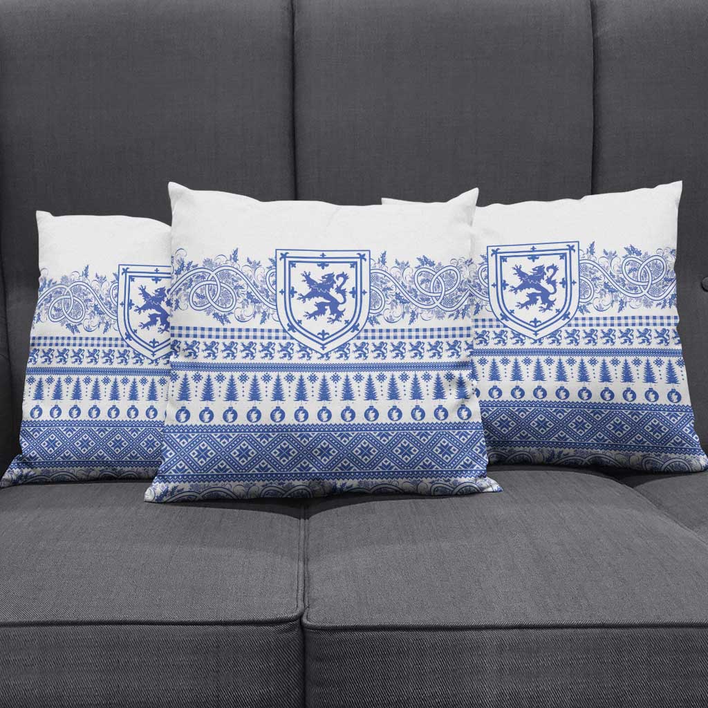 Scottish Christmas Pillow Cover Scotland Thistle and Celtic Knot White-Blue Color - Wonder Print Shop