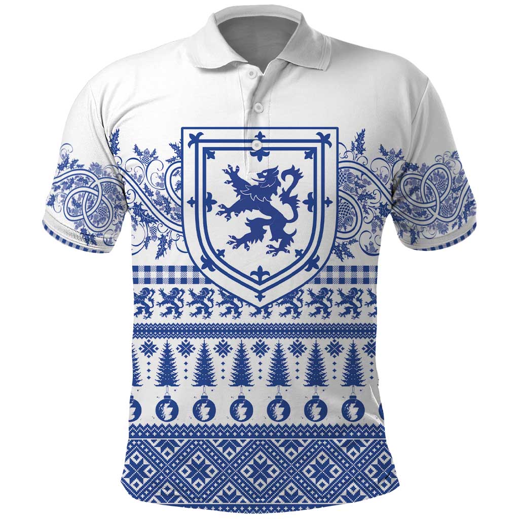 Scottish Christmas Polo Shirt Scotland Thistle and Celtic Knot White-Blue Color - Wonder Print Shop