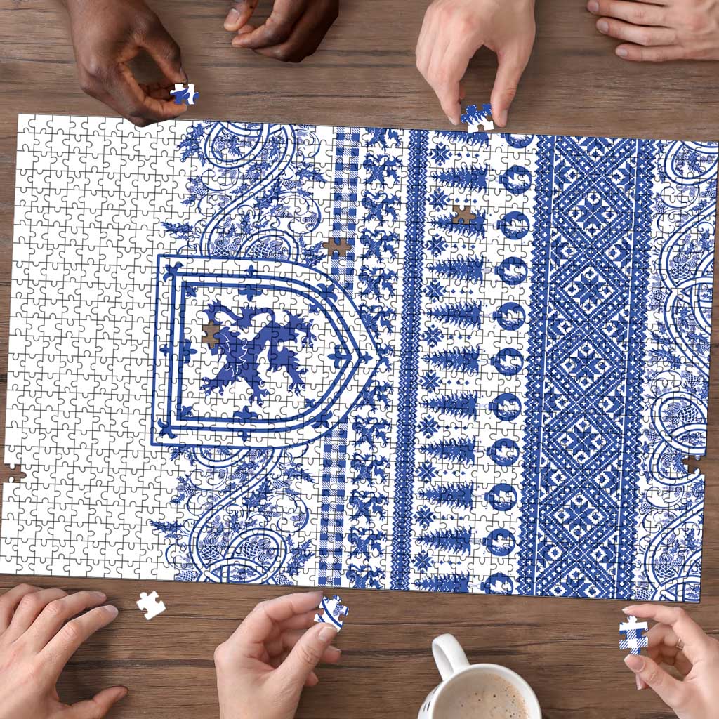 Scottish Christmas Puzzle Scotland Thistle and Celtic Knot White-Blue Color - Wonder Print Shop