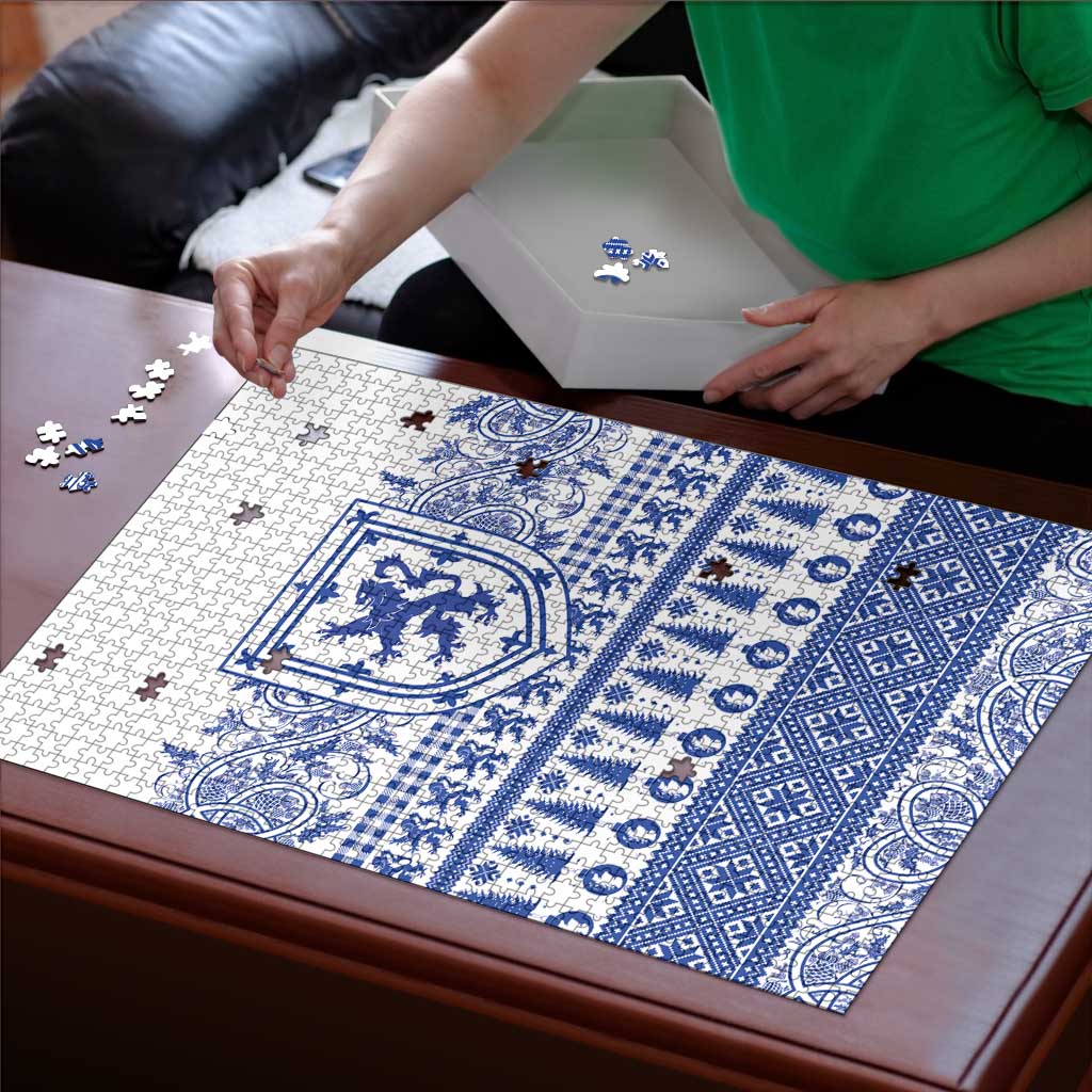 Scottish Christmas Puzzle Scotland Thistle and Celtic Knot White-Blue Color - Wonder Print Shop