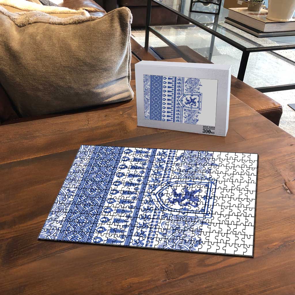 Scottish Christmas Puzzle Scotland Thistle and Celtic Knot White-Blue Color - Wonder Print Shop