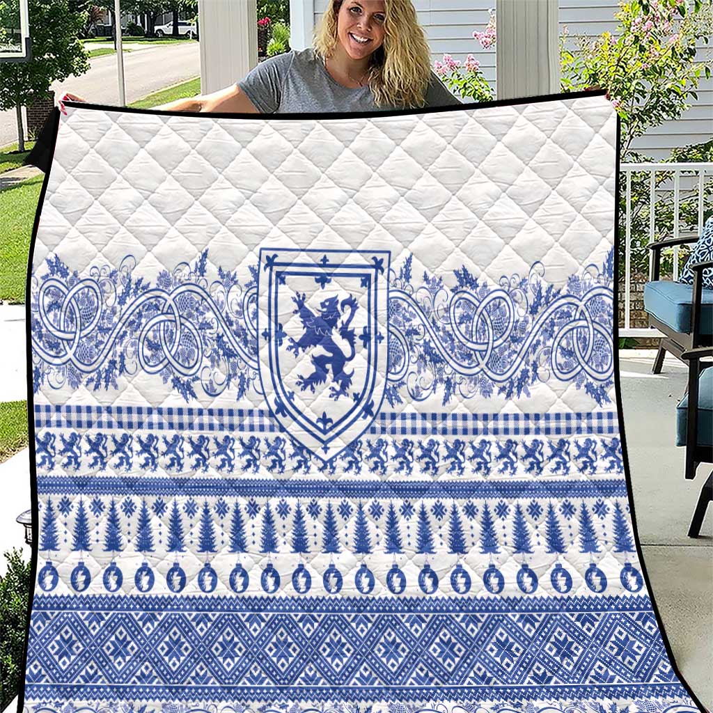 Scottish Christmas Quilt Scotland Thistle and Celtic Knot White-Blue Color - Wonder Print Shop