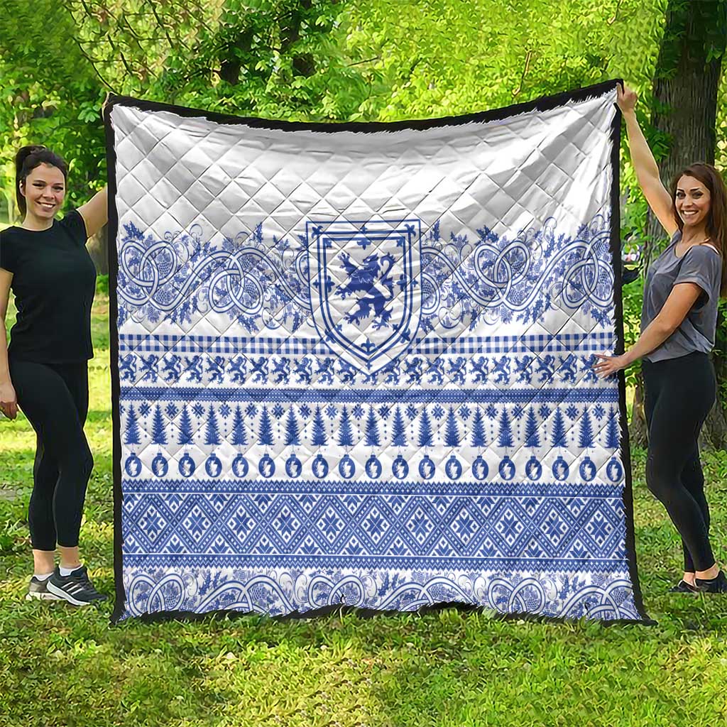 Scottish Christmas Quilt Scotland Thistle and Celtic Knot White-Blue Color - Wonder Print Shop
