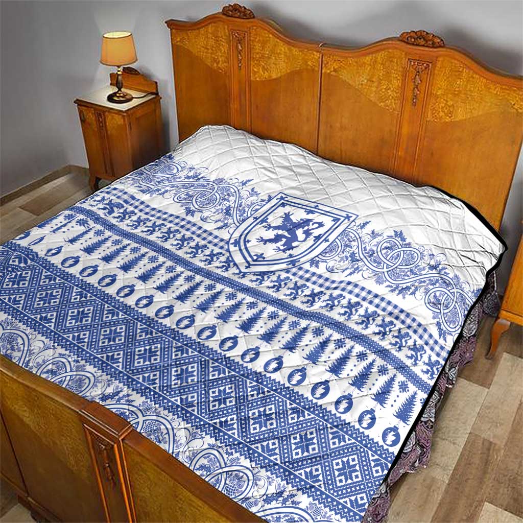 Scottish Christmas Quilt Scotland Thistle and Celtic Knot White-Blue Color - Wonder Print Shop