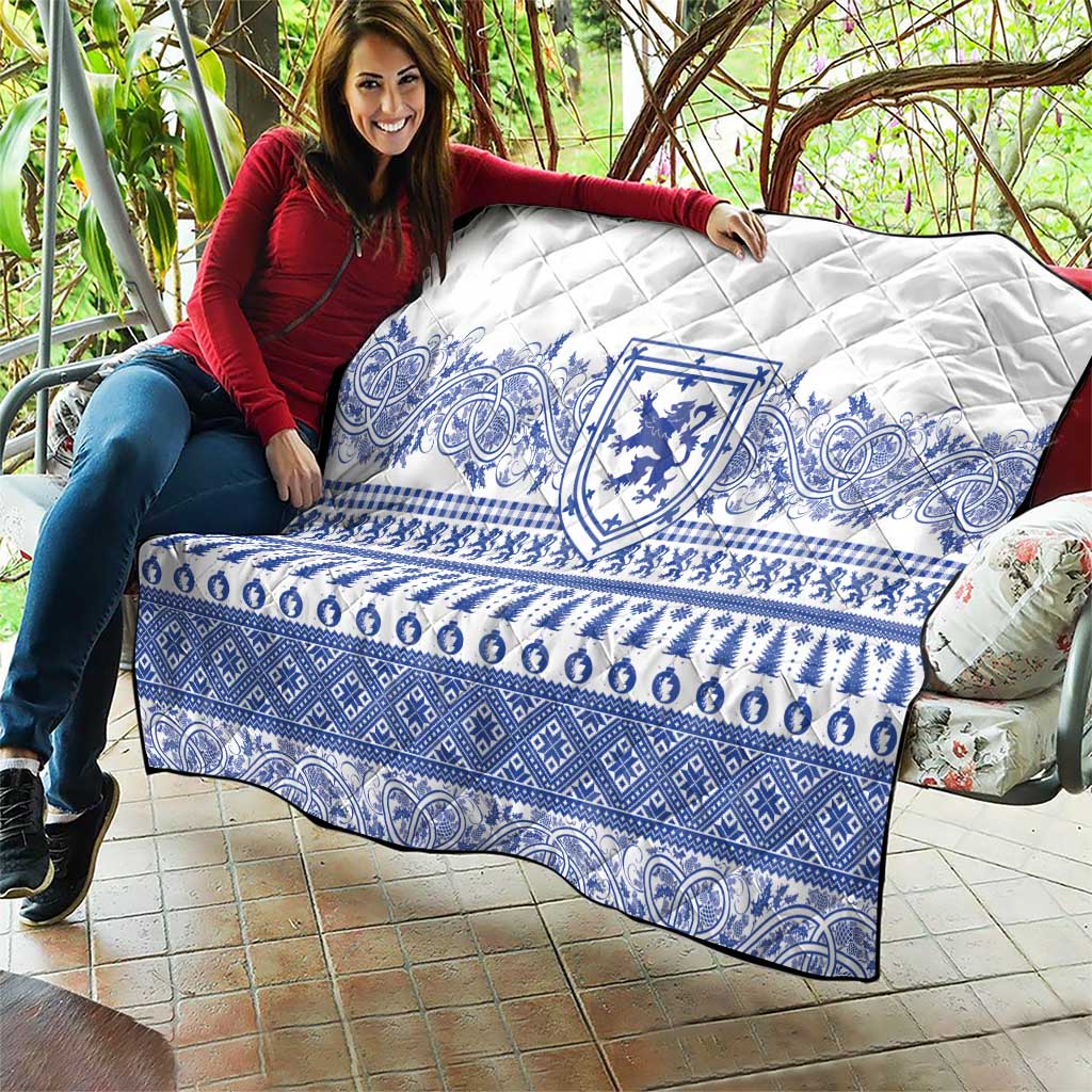 Scottish Christmas Quilt Scotland Thistle and Celtic Knot White-Blue Color - Wonder Print Shop