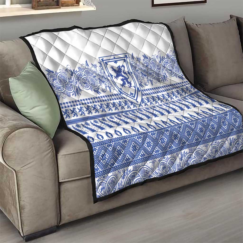 Scottish Christmas Quilt Scotland Thistle and Celtic Knot White-Blue Color - Wonder Print Shop