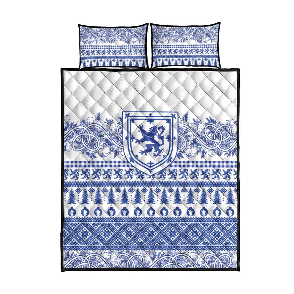 Scottish Christmas Quilt Bed Set Scotland Thistle and Celtic Knot White-Blue Color - Wonder Print Shop