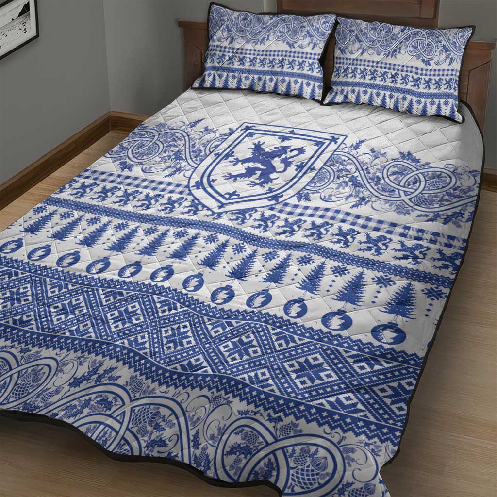 Scottish Christmas Quilt Bed Set Scotland Thistle and Celtic Knot White-Blue Color - Wonder Print Shop