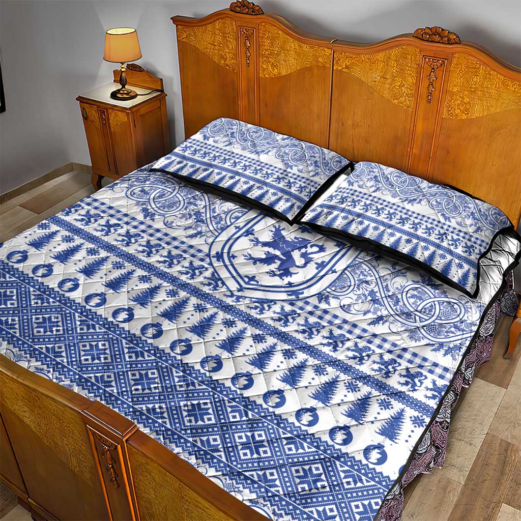 Scottish Christmas Quilt Bed Set Scotland Thistle and Celtic Knot White-Blue Color - Wonder Print Shop