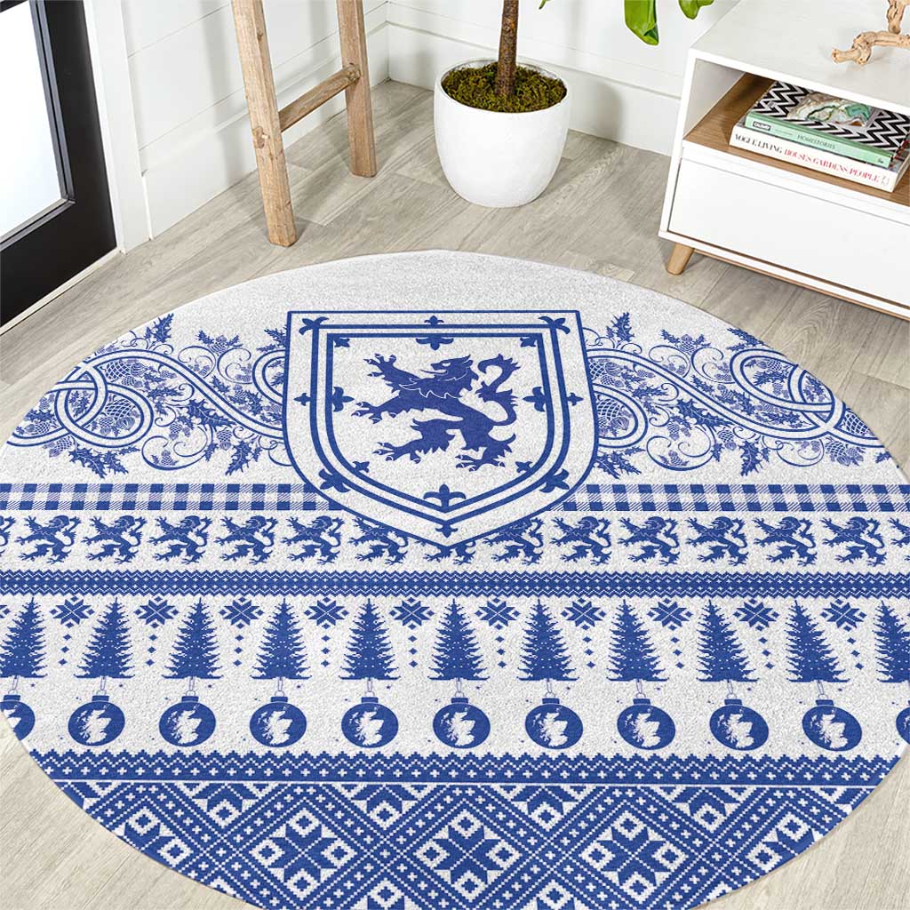 Scottish Christmas Round Carpet Scotland Thistle and Celtic Knot White-Blue Color - Wonder Print Shop