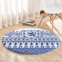 Scottish Christmas Round Carpet Scotland Thistle and Celtic Knot White-Blue Color - Wonder Print Shop