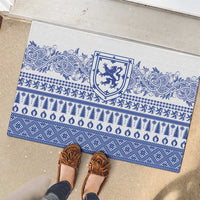 Scottish Christmas Rubber Doormat Scotland Thistle and Celtic Knot White-Blue Color - Wonder Print Shop