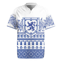 Scottish Christmas Rugby Jersey Scotland Thistle and Celtic Knot White-Blue Color - Wonder Print Shop