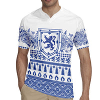 Scottish Christmas Rugby Jersey Scotland Thistle and Celtic Knot White-Blue Color - Wonder Print Shop