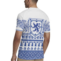 Scottish Christmas Rugby Jersey Scotland Thistle and Celtic Knot White-Blue Color - Wonder Print Shop