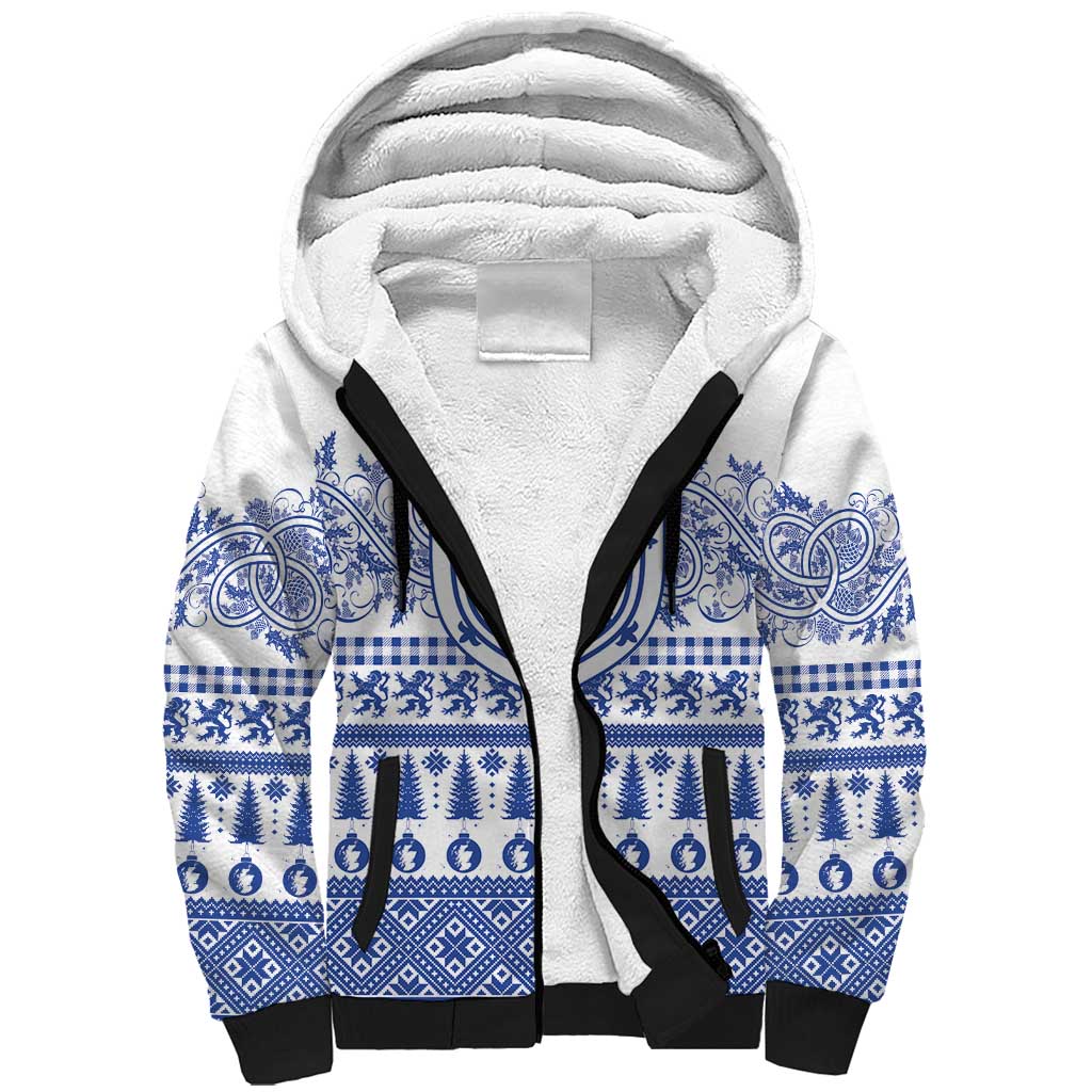 Scottish Christmas Sherpa Hoodie Scotland Thistle and Celtic Knot White-Blue Color - Wonder Print Shop