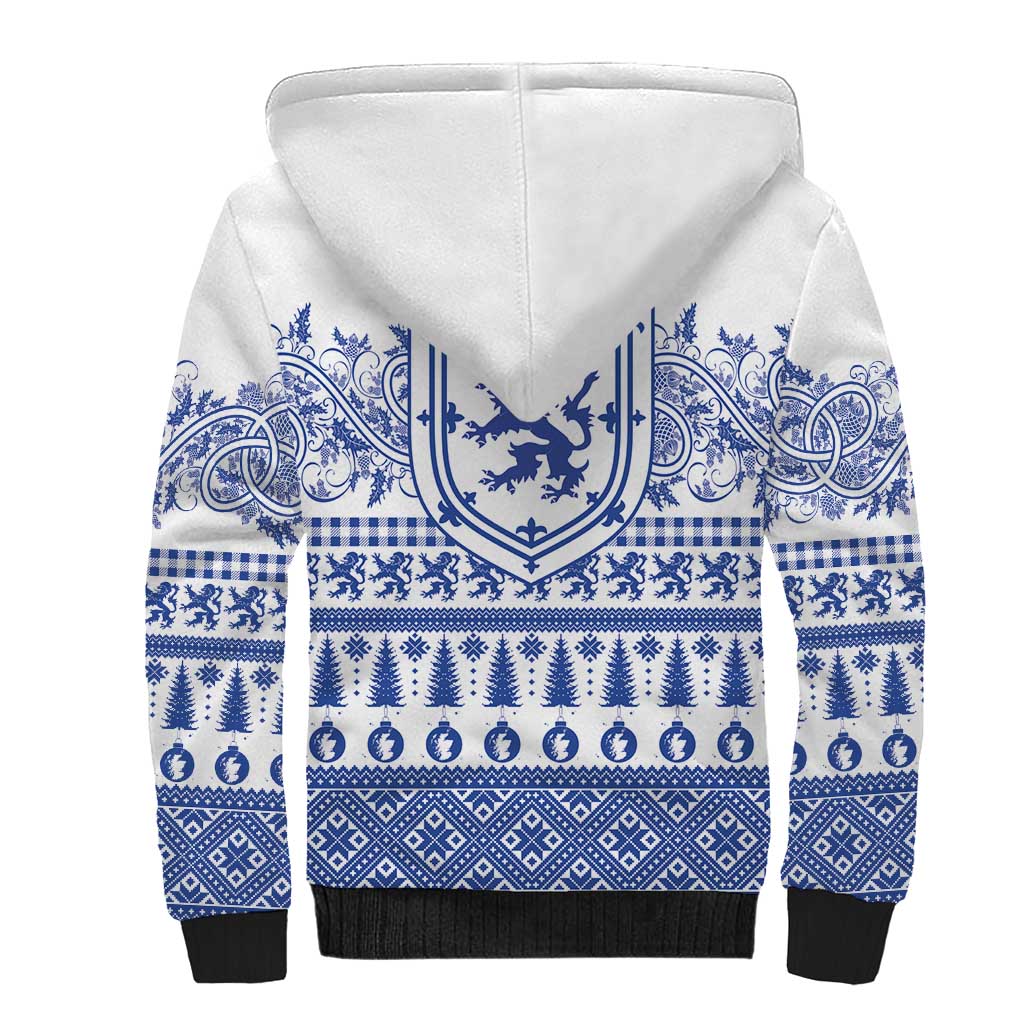 Scottish Christmas Sherpa Hoodie Scotland Thistle and Celtic Knot White-Blue Color - Wonder Print Shop