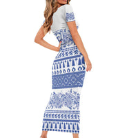Scottish Christmas Short Sleeve Bodycon Dress Scotland Thistle and Celtic Knot White-Blue Color - Wonder Print Shop