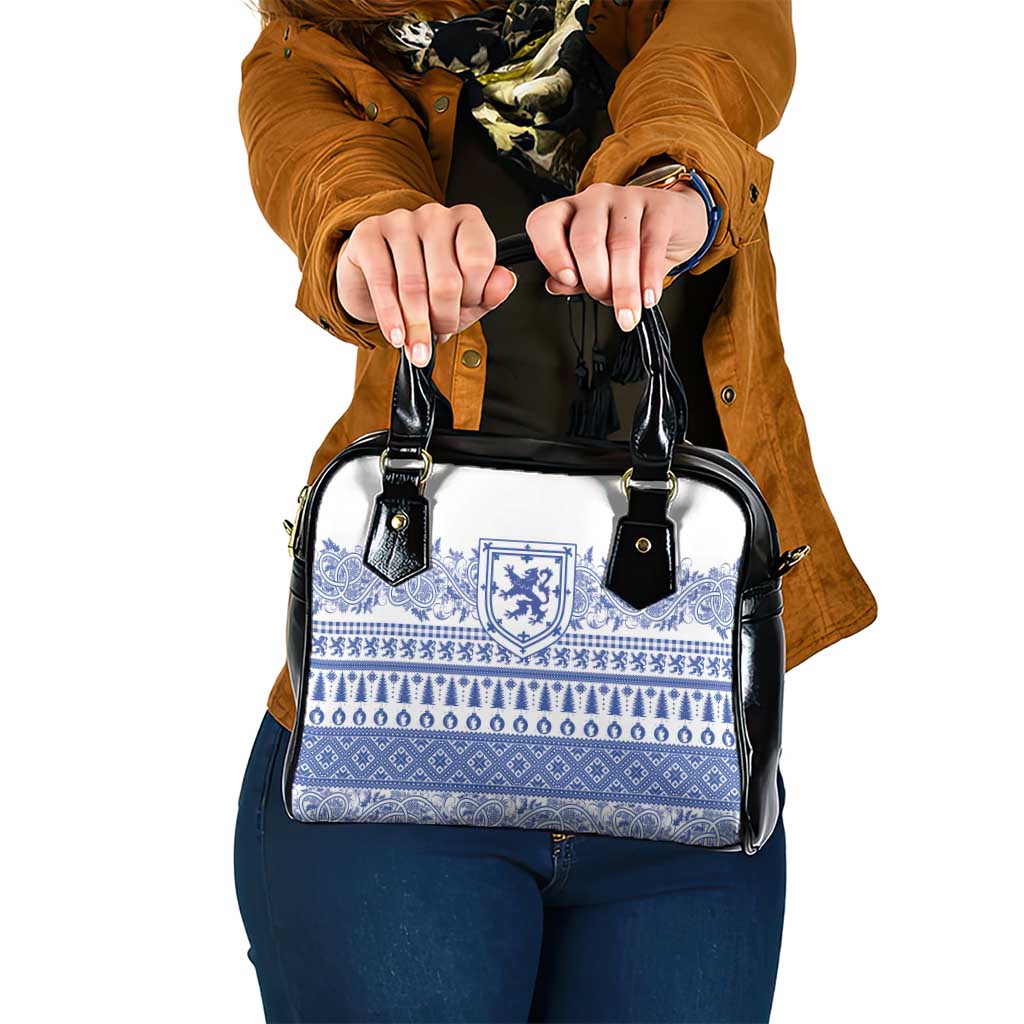 Scottish Christmas Shoulder Handbag Scotland Thistle and Celtic Knot White-Blue Color - Wonder Print Shop