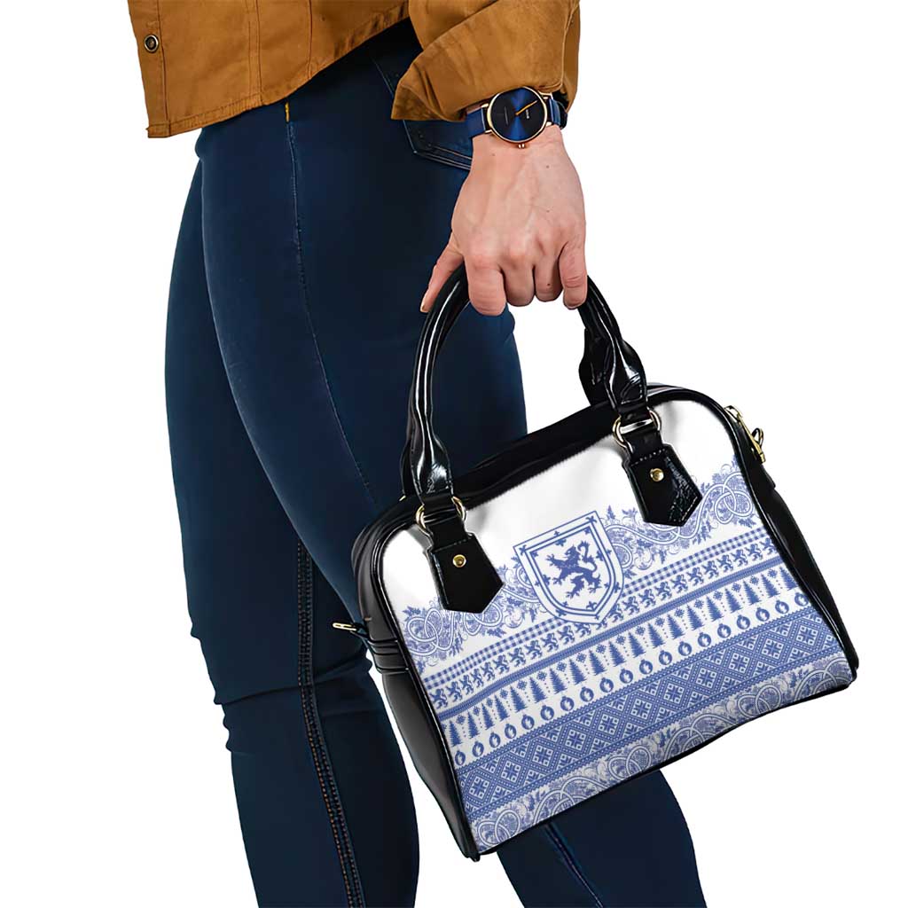 Scottish Christmas Shoulder Handbag Scotland Thistle and Celtic Knot White-Blue Color - Wonder Print Shop