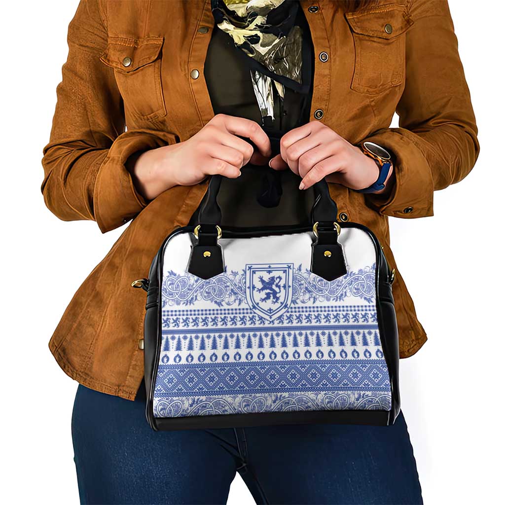 Scottish Christmas Shoulder Handbag Scotland Thistle and Celtic Knot White-Blue Color - Wonder Print Shop