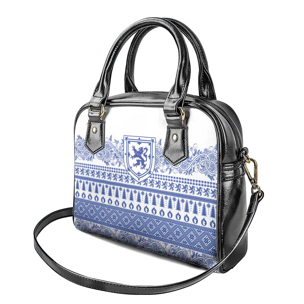 Scottish Christmas Shoulder Handbag Scotland Thistle and Celtic Knot White-Blue Color - Wonder Print Shop