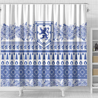 Scottish Christmas Shower Curtain Scotland Thistle and Celtic Knot White-Blue Color - Wonder Print Shop