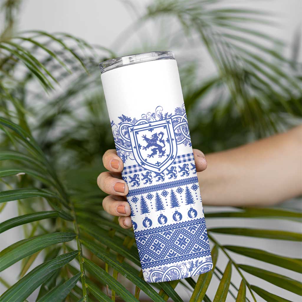 Scottish Christmas Skinny Tumbler Scotland Thistle and Celtic Knot White-Blue Color - Wonder Print Shop