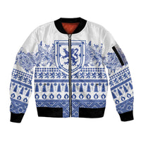 Scottish Christmas Sleeve Zip Bomber Jacket Scotland Thistle and Celtic Knot White-Blue Color - Wonder Print Shop