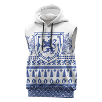 Scottish Christmas Sleeveless Hoodie Scotland Thistle and Celtic Knot White-Blue Color - Wonder Print Shop