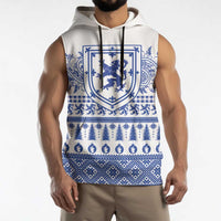 Scottish Christmas Sleeveless Hoodie Scotland Thistle and Celtic Knot White-Blue Color - Wonder Print Shop