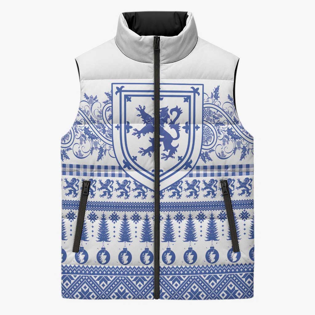 Scottish Christmas Sleeveless Puffer Jacket Scotland Thistle and Celtic Knot White-Blue Color - Wonder Print Shop
