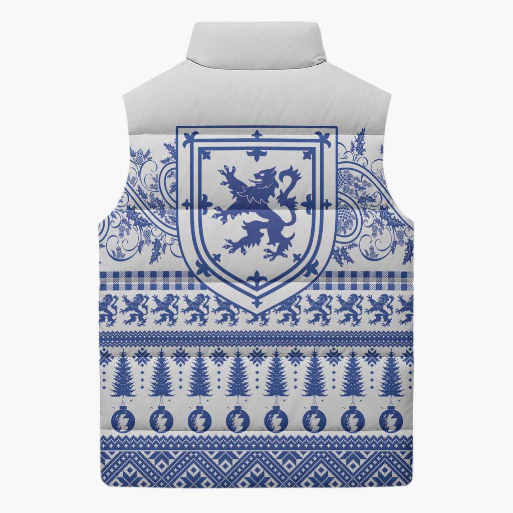 Scottish Christmas Sleeveless Puffer Jacket Scotland Thistle and Celtic Knot White-Blue Color - Wonder Print Shop