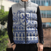 Scottish Christmas Sleeveless Puffer Jacket Scotland Thistle and Celtic Knot White-Blue Color - Wonder Print Shop