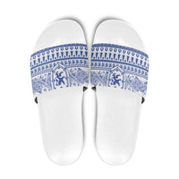 Scottish Christmas Slide Sandals Scotland Thistle and Celtic Knot White-Blue Color - Wonder Print Shop