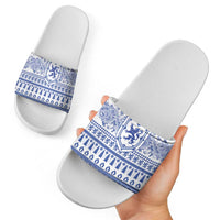 Scottish Christmas Slide Sandals Scotland Thistle and Celtic Knot White-Blue Color - Wonder Print Shop