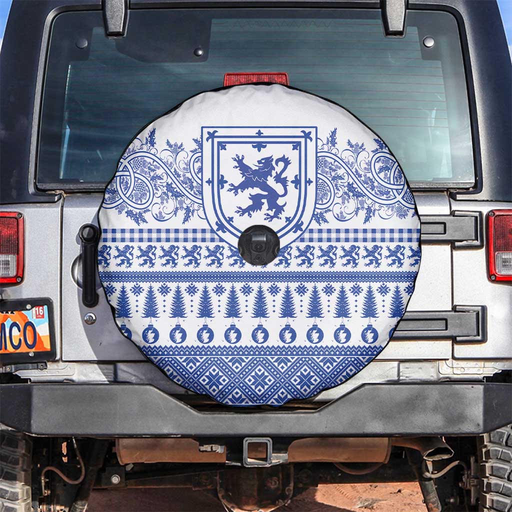Scottish Christmas Spare Tire Cover Scotland Thistle and Celtic Knot White-Blue Color - Wonder Print Shop