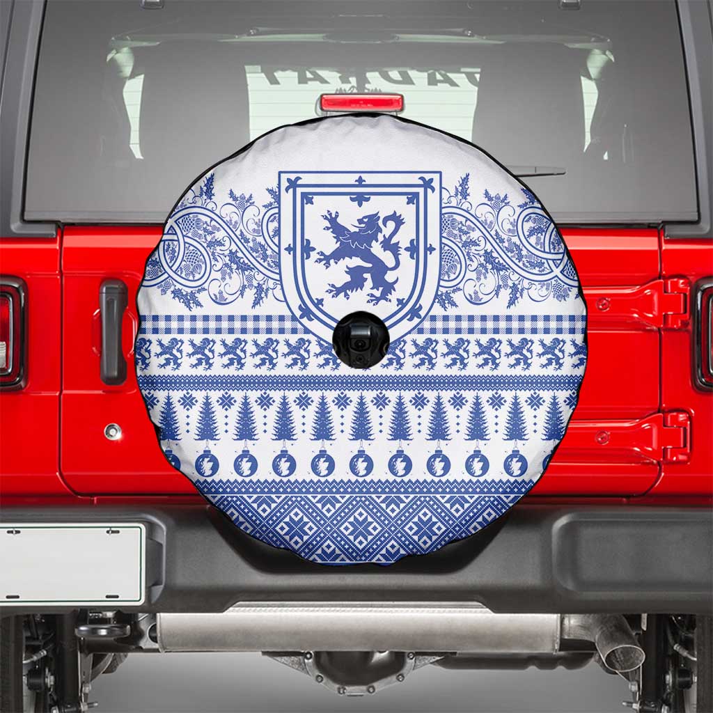 Scottish Christmas Spare Tire Cover Scotland Thistle and Celtic Knot White-Blue Color - Wonder Print Shop